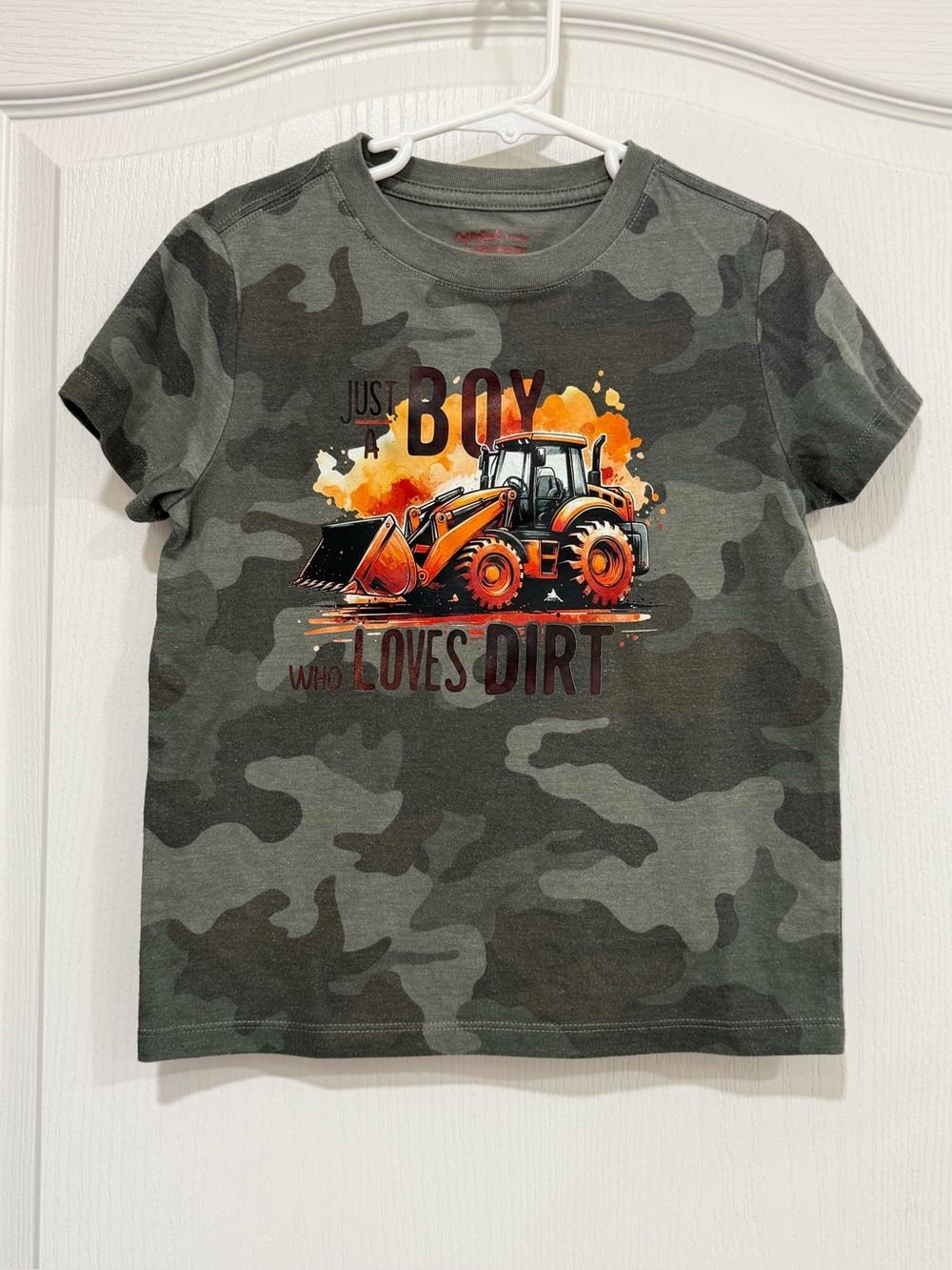 Cat & Jack Green Camouflage Tee with Orange Tractor Graphic